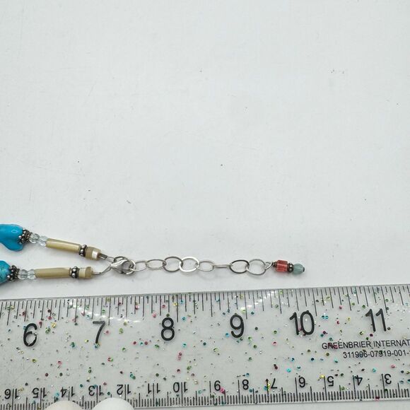 Turquoise Chunk Faceted Colorful Glass Sterling Silver Beaded Necklace Bohemian - Picture 7 of 11